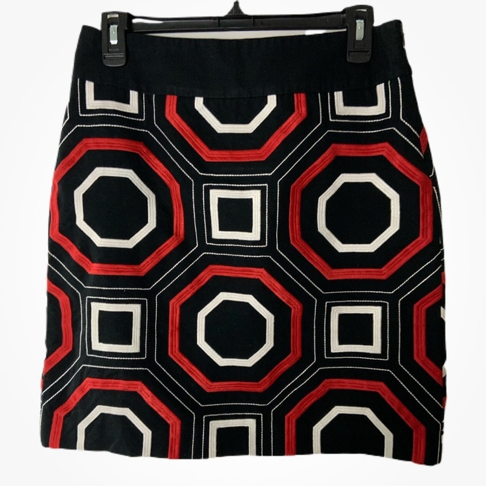 Ann Taylor Black and Red Geometric Pencil Skirt